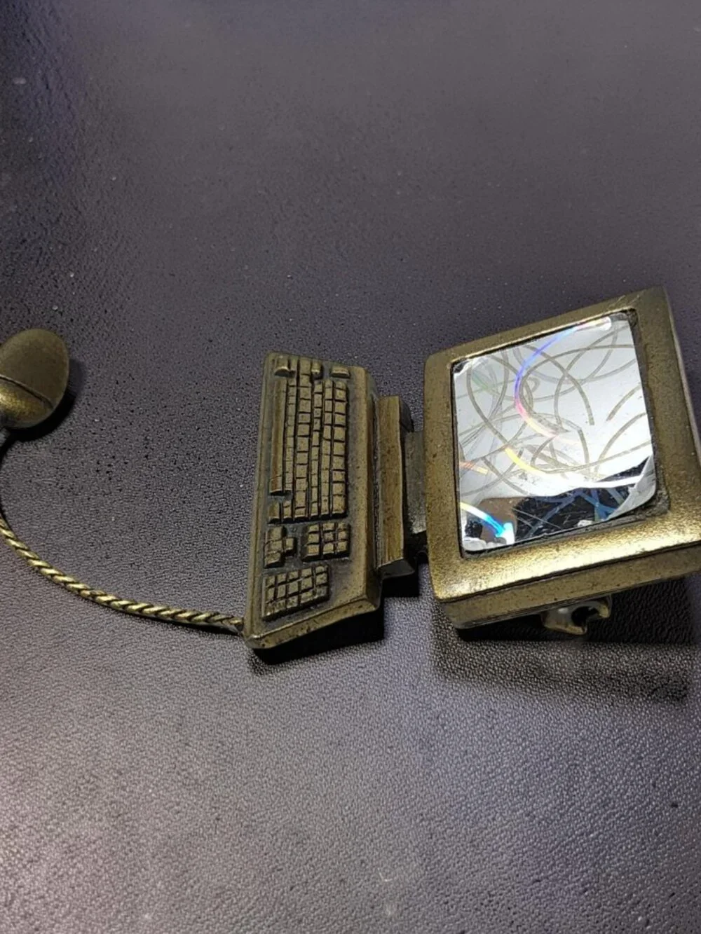 vintage jj jonette iridescent pewter computer with mouse brooch